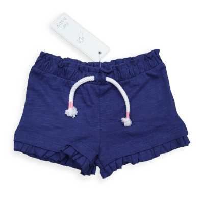 kojenecké dívčí bavlněné kraťasy s volánky, tm. modrá