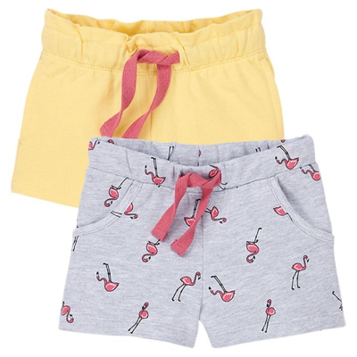 set 2ks dívčí kraťasy, žlutá, šedá, plaměňák