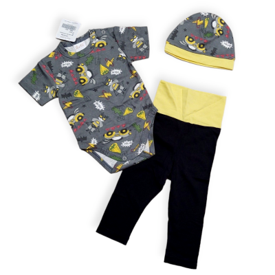 chlapecká souprava body, legíny, čepička, černo-šedá