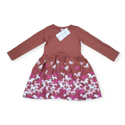 dívčí šaty, hnědé, koně