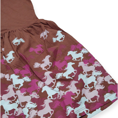 dívčí šaty, hnědé, koně